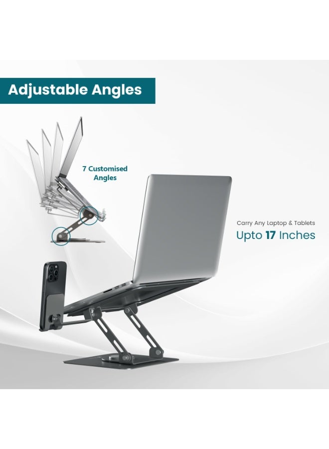 بورترونيكس Portronics My Buddy K9 Pro 2-in-1 Laptop & Phone Stand with 360° Rotating Base, Adjustable Height & Angle, Foldable Metal Design, Heat Dissipation, Universal Fit for 10–15.6” Laptops - Image 3